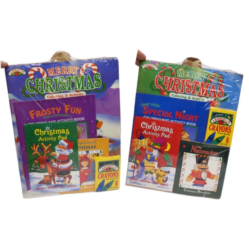 Lot of 2 Vintage 1980s or 90s LANDOLLS Christmas Coloring Book Toys Childrens